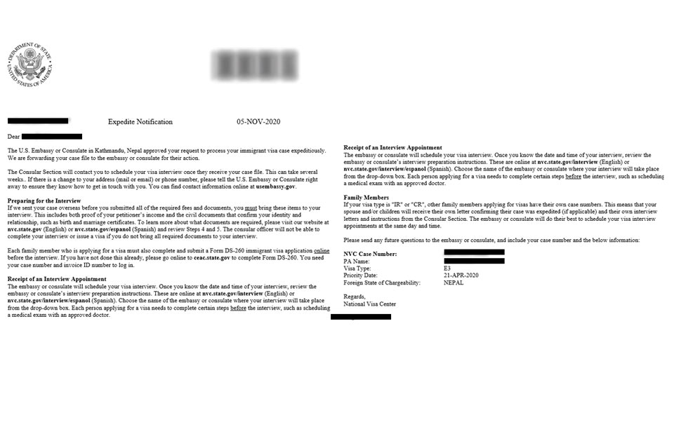 NVC Letter Sample, nclexnepal.com